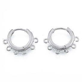 304 Stainless Steel Hoop Earrings Findings, with Vertical Loops