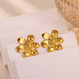 304 boucles d'oreille en acier inoxydable, fleur
