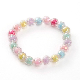 Transparent Acrylic Beads Stretch Bracelets for Kids, Bead in Bead, AB Color, Faceted Round
