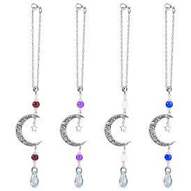 4шт. стеклянные подвески-капли и луны из сплава, подвесные украшения для зеркала заднего вида автомобиля, с железной цепью