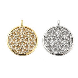 Латунные микро проложить кубического циркония подвески, плоский круглый с цветными чарами, с эмалью, без свинца и без кадмия, долговечный