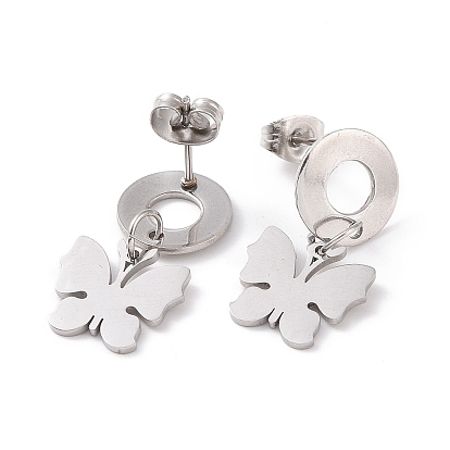 304 Stainless Steel Butterfly Dangle Stud Earrings for Women