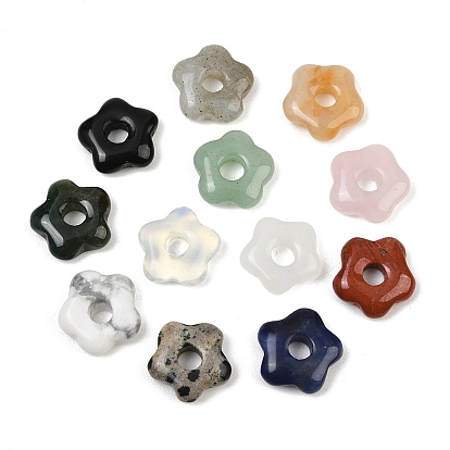Natural Mixed Gemstone Pendants, Flower Charms
