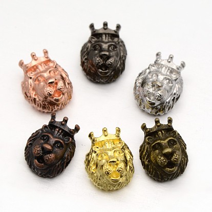 3d Lion King глава сплава бусины, стойки покрытие, 14x11x8 мм, отверстие : 2 мм