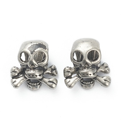 304 Stainless Steel European Beads, Large Hole Beads, Skull