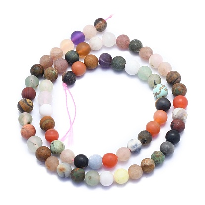 Natural Mixed Gemstone Beads Strands, Round, Frosted
