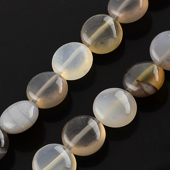 Natural Grey Agate Stone Beads Strands, Flat Round