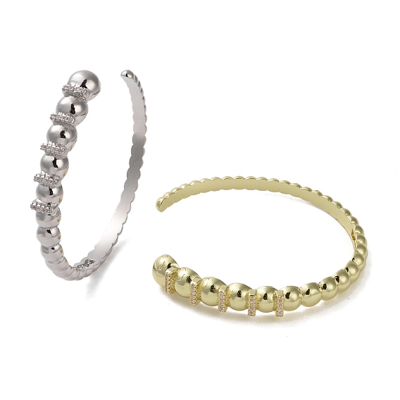 Brass Micro Pave Clear Cubic Zirconia Cuff Bangle, Open Bangle for Women, Round