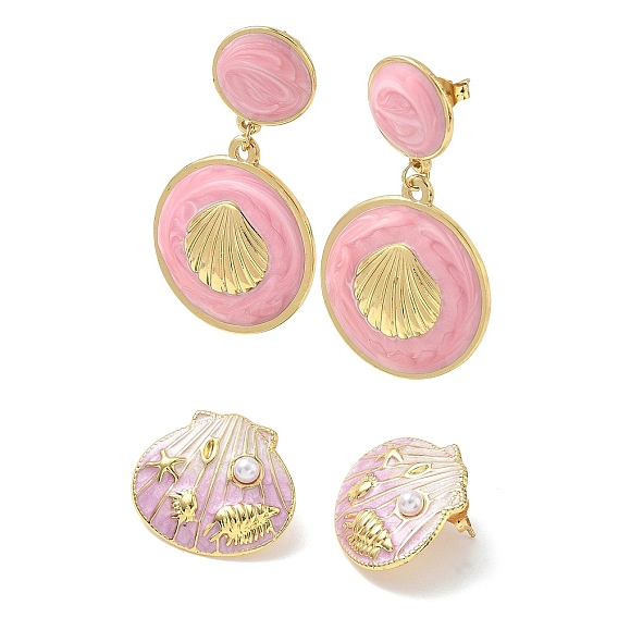 304 Серьги-гвоздики из нержавеющей стали и эмали, формы раковины