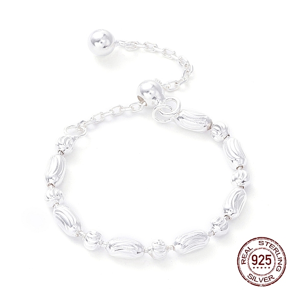 925 Sterling Silver Dangle Slider Finger Ring for Girl Women, Textured Beads Expandable Ring, Adjustable Ring