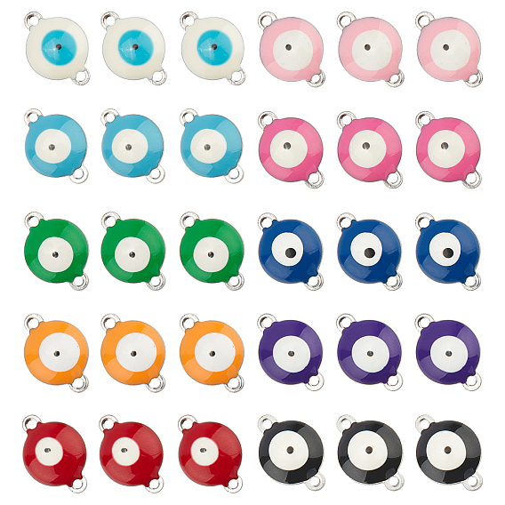 PVD Vacuum Plating 304 Stainless Steel Enamel Links Connectors, Flat Round with Evil Eye