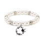 ABS Plastic Imitation Pearl  & Rhinestone Beaded Stretch Bracelet with Alloy Charm for Women, White