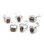 Natural Tiger Eye Rings, with Alloy Findings, Mixed Size