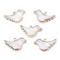 Natural Freshwater Shell Pendants, with Iron Loops, Brass Edge Golden Plated, Bird