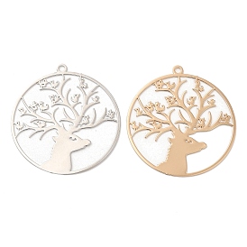 Long-Lasting Plated Brass Filigree Pendants, Flat Round with Deer Charm