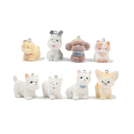 Флокированные подвески из непрозрачной смолы, собака, с железной платиной петлей