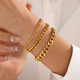 Bracelet à maillons cubains en acier inoxydable lisse et brillant pour femme avec placage or