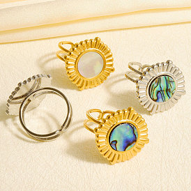 304 Открытые кольца-манжеты из нержавеющей стали с натуральными ракушками для женщин, круглые