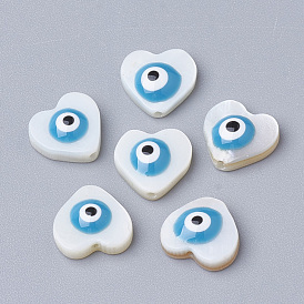 Natural Freshwater Shell Beads, Heart with Evil Eye