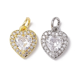 Valentine's Day Brass Micro Pave Clear Cubic Zirconia Charms, Heart Charms