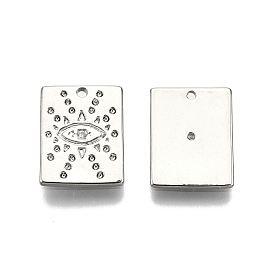 Ion Plating(IP) Brass Micro Pave Clear Cubic Zirconia Charms, Nickel Free, Rectangle with Eye