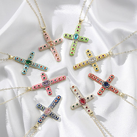 Fashion Jewelry Copper Plated Real Gold Drip Oil Cross Necklace Trendy Hip Hop Clavicle Necklace