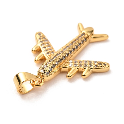 Brass Micro Pave Clear Cubic Zirconia Pendants, Long-Lasting Plated, Plane