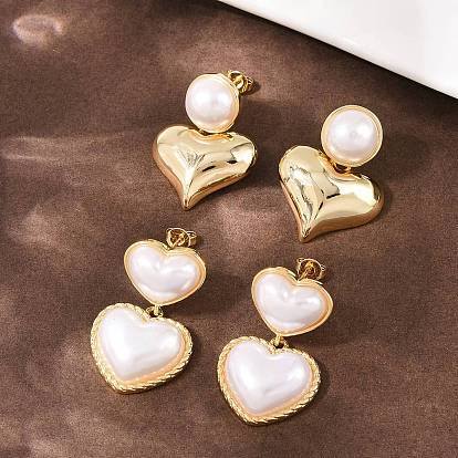 Серьги-гвоздики с подвесками в форме сердца из латунного АБС-пластика, долговечный, стойки покрытие