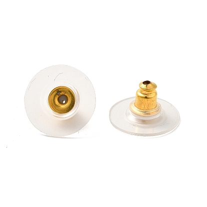 Brass Bullet Clutch Bullet Clutch Earring Backs with Pad, for Stablizing Heavy Post Earrings, with Plastic Pads, Ear Nuts, 11x11x6.5mm, Hole: 1mm