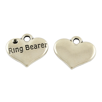 Tibetan Alloy Heart Carved Word Ring Bearer Wedding Charms Rhinestone Settings, Lead Free & Cadmium Free, 14x16x2.5mm, Hole: 2mm, Fit for 1.5mm Rhinestone