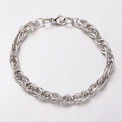 304 из нержавеющей стали двойной звено цепи браслеты мальчика, с карабин-лобстерами , 225 мм