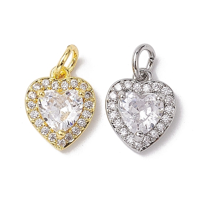 Valentine's Day Brass Micro Pave Clear Cubic Zirconia Charms, Heart Charms