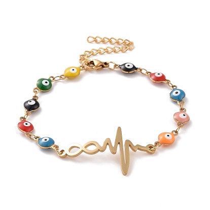 Вакуумное покрытие pvd 304 браслет из нержавеющей стали с сердцебиением и бесконечностью, красочный эмалевый браслет с цепями от сглаза для женщин