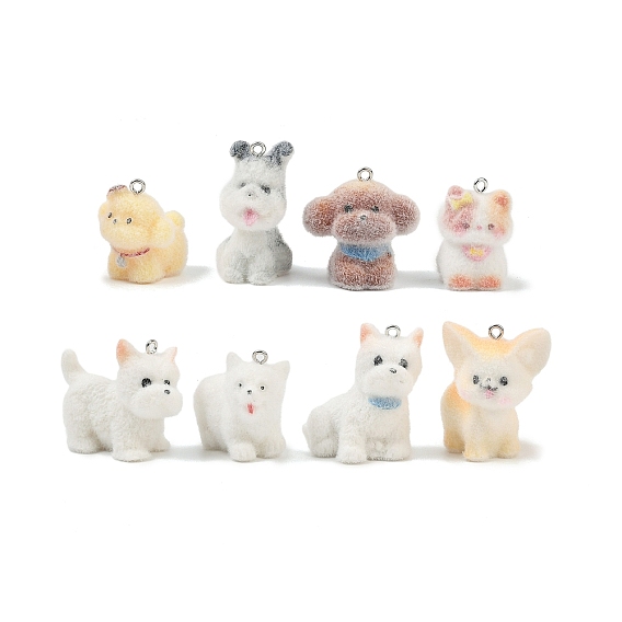 Флокированные подвески из непрозрачной смолы, собака, с железной платиной петлей