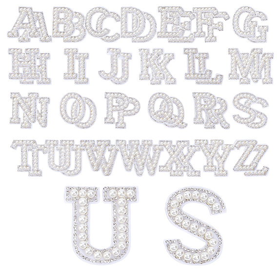 2 сумки 2 цвета полиэстер швейные украшения аксессуары, С горный хрусталь и имитационные жемчужные бусины, буквы