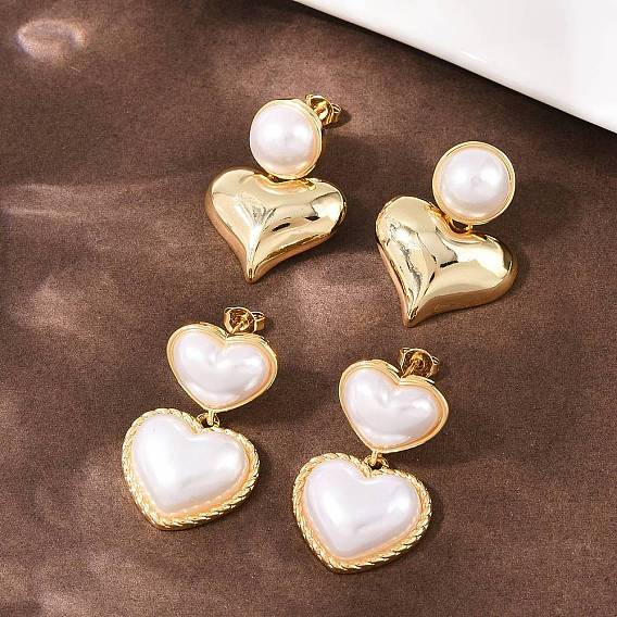 Серьги-гвоздики с подвесками в форме сердца из латунного АБС-пластика, долговечный, стойки покрытие