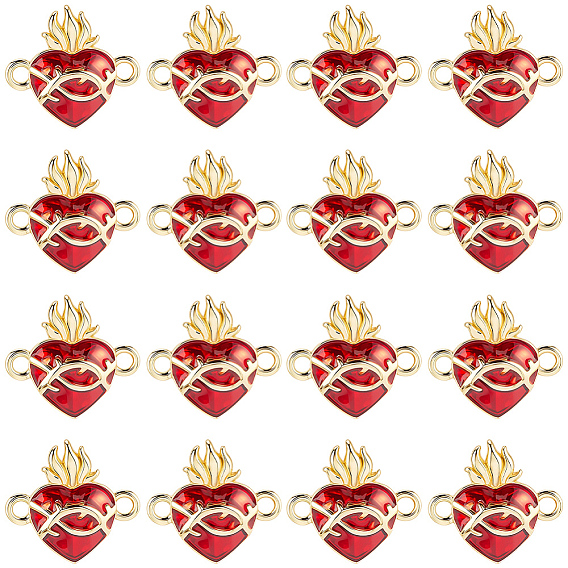 16 piezas de dijes conectores de latón esmaltado del Sagrado Corazón de Jesús, sin plomo y cadmio, real 16 k chapado en oro