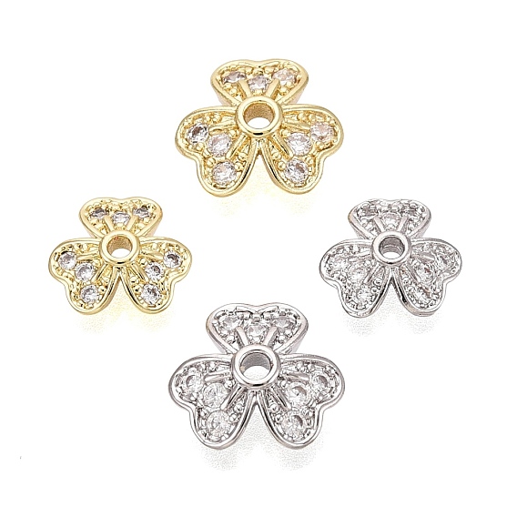Колпачки для бусин из прозрачного кубического циркония из латуни, клевер