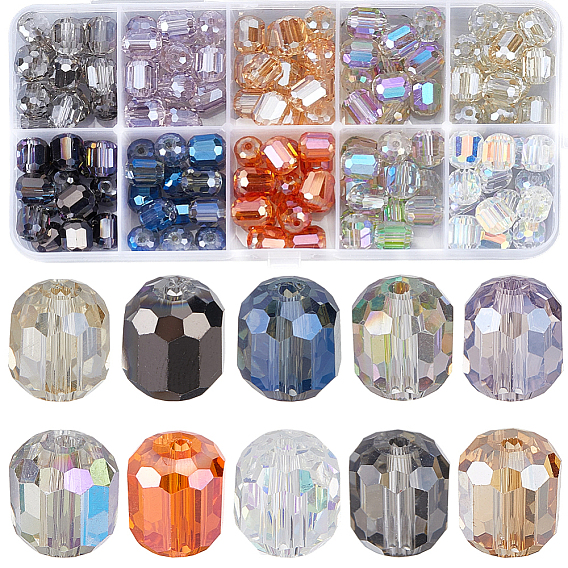 150Pcs 10 Colors Electroplate Glass Beads Strands, Faceted Barrel