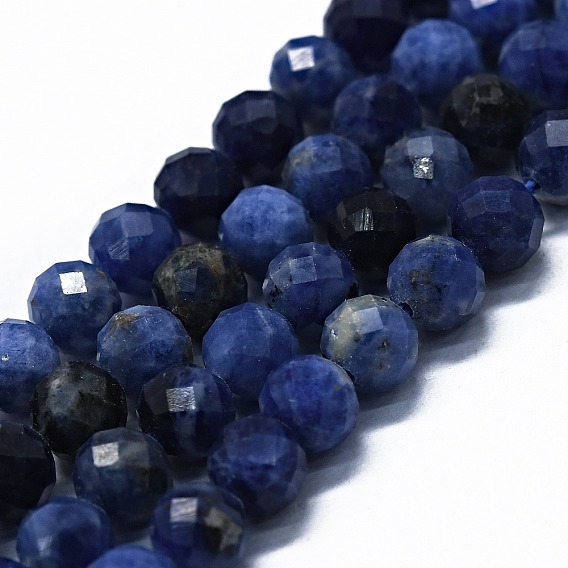 Natural Sodalite Beads Strands, Faceted(64 Facets), Round