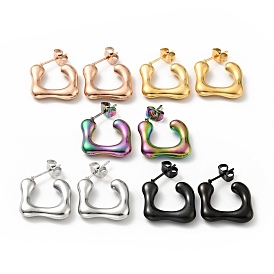 Square Stud Earrings, 304 Stainless Steel Half Hoop Earrings for Women