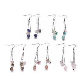 Natural Mixed Gemstone Dangle Earrings, with Stainless Steel Jump Rings and Brass Earring Hooks