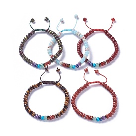 Adjustable Nylon Cord Braided Bead Bracelets, with Mixed Stone Beads and Alloy Findings