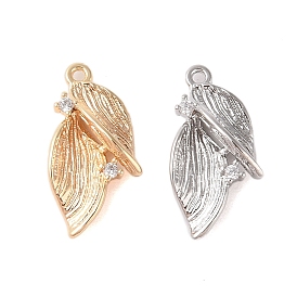 Brass Pendants with Clear Glass Rhinestone, Leaf