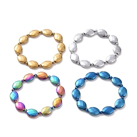 Bracelet extensible perlé ovale en hématite synthétique pour hommes femmes