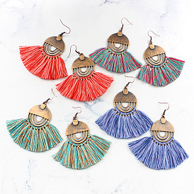Boho Bronze Fan Tassel Skirt Pendant Earrings Set