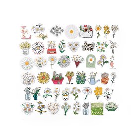50Pcs 50 Styles Daisy Theme PET Stickers Sets, Waterproof Adhesive Decals for DIY Scrapbooking, Photo Album Decoration, Flower Pattern