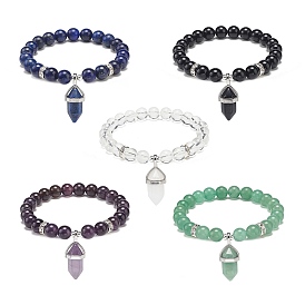Bracelet extensible en perles rondes avec pierres précieuses naturelles et breloques balles pour femme