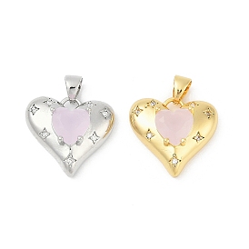 Латунные микропаве прозрачные подвески с фианитом, сердце прелести, со стеклом, без свинца и без кадмия, стойки покрытие