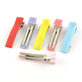 Hair Accessories Iron Alligator Hair Clips, with Grosgrain Ribbon, 49~49.5x10~11mm